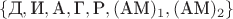 $$
\{ \text{Д}, \text{И}, \text{А}, \text{Г}, \text{Р}, (\text{АМ})_1, (\text{АМ})_2 \}
$$