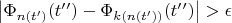 $\left|\Phi_{n(t&rsquo;)}(t&rsquo;&rsquo;) - \Phi_{k(n(t&rsquo;))}(t&rsquo;&rsquo;)\right| > \epsilon$