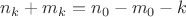 $n_k+m_k=n_0-m_0-k$