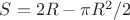 $S=2R-\pi R^2/2$