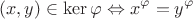 $$(x,y)\in \ker\varphi \Leftrightarrow x^\varphi = y^\varphi$$
