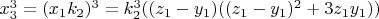 $x_3^3=(x_1k_2)^3=k_2^3((z_1-y_1)((z_1-y_1)^2+3z_1y_1))$