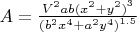 $A = \frac{{V^2ab{(x^2+y^2)}}^3}{{(b^2x^4+a^2y^4)}^{1.5}}$