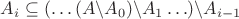$A_{i}\subseteq(\ldots(A\backslash A_{0})\backslash A_{1}\ldots)\backslash A_{i-1}$