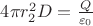 $4\pi r_2^2D=\frac{Q}{\varepsilon_0}$ $4\pi r_2^2D=\frac{Q}{\varepsilon_0}$