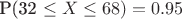 P(32 \le X \le 68)=0.95