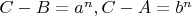 $C-B=a^n, C-A=b^n$