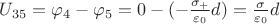 $U_{35} = \varphi_4 - \varphi_5 = 0 - (-\frac{\sigma_+}{\varepsilon_0}d) = \frac{\sigma}{\varepsilon_0}d$