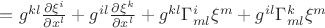 $=g^{kl}\frac{\partial \xi^i}{\partial x^l}+g^{il}\frac{\partial \xi^k}{\partial x^l}+g^{kl}\Gamma^i_{ml}\xi^m+g^{il}\Gamma^k_{ml}\xi^m$