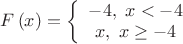 $\[
F\left( x \right) = \left\{ {\begin{array}{*{20}c}
   { - 4,\,\,x <  - 4}  \\
   {x,\,\,x \ge  - 4}  \\
\end{array}} \right.
\]$