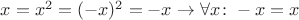$x = x^2 = (-x)^2 = -x \rightarrow \forall x \colon -x = x$