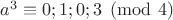 $a^3\equiv 0;1;0;3 \pmod {4}$