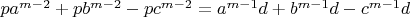 $pa^{m-2}+pb^{m-2}-pc^{m-2}=a^{m-1}d+b^{m-1}d-c^{m-1}d$