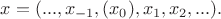 $x=(...,x_{-1},(x_0),x_1,x_2,...).$