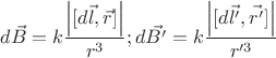 $$d\vec{B}=k\dfrac{\left |[d\vec{l},\vec{r}] \right|}{r^{3}};d\vec{B'}=k\dfrac{\left |[d\vec{l'},\vec{r'}] \right|}{r'^{3}} $$
