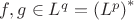 $f,g\in L^q=\left(L^p\right)^\ast$