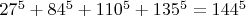 $27^5+84^5+110^5+135^5=144^5$