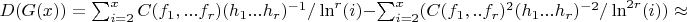 $D(G(x))=\sum_{i = 2}^{x}{C(f_1,...f_{r})(h_1...h_r)^{-1}/\ln^r(i)}-\sum_{i = 2}^{x}(C(f_1,..f_{r})^2(h_1...h_r)^{-2}/\ln^{2r}(i)) \approx $