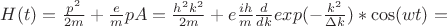 $H(t) = \frac{p^2 }{2m} + \frac{e}{m} pA =  \frac{h^2 k^2}{2m} + e \frac{i h}{m} \frac{d}{d k} exp( -\frac{k^2}{\Delta k}) * \cos(wt) = $