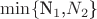$\min\{$N_{1}$,$N_{2}$\}$