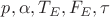 $p, \alpha, T_E, F_E, \tau$