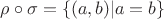 $\rho \circ \sigma= \{(a, b) | a = b\}$