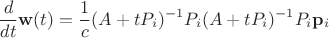 $$ \frac{d}{dt} \mathbf w(t) = \frac{1}{c}(A + t P_i)^{-1} P_i (A + t P_i)^{-1} P_i \mathbf p_i $$