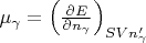 $\mu_\gamma=\left(\frac{\partial E}{\partial n_\gamma}\right)_{SVn_\gamma'}$