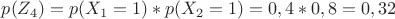 $p(Z_4)=p(X_1=1)*p(X_2=1)=0,4*0,8=0,32$