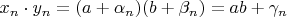 $x_n\cdot y_n=(a+\alpha_n)(b+\beta_n)=ab+\gamma_n$