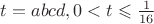 $t=abcd, 0<t\leqslant \frac1{16}$