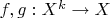$f,g : X^k \to X$