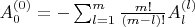 $A^{(0)}_0=-\sum_{l=1}^m\frac{m!}{(m-l)!}A^{(l)}_l$