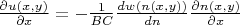 $\frac{\partial u(x,y)}{\partial x}=-\frac{1}{BC}\frac{dw(n(x,y))}{dn}\frac{\partial n(x,y)}{\partial x}$