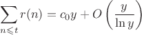 $$\sum_{n\leqslant t}r(n)=c_0y+O\left(\frac{y}{\ln y}\right)$$