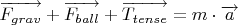 $ 
\overrightarrow{F_{grav}} + \overrightarrow{F_{ball}} + \overrightarrow{T_{tense}} = m \cdot \overrightarrow{a} 
$