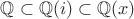 $\mathbb{Q}\subset\mathbb{Q}(i)\subset\mathbb{Q}(x)$