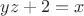 $yz+2=x$ $yz+2=x$