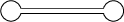 $\begin{tikzpicture}
\draw (-1,.05)--(1,.05);
\draw (-1,-.05)--(1,-.05);
\filldraw[fill=white] (-1,0) circle (.2);
\filldraw[fill=white] (1,0) circle (.2);
\fill[white] (-1,-.04) rectangle (1,.04)
\end{tikzpicture}$