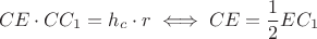 $$CE \cdot CC_1= h_c \cdot r \iff  CE= \frac{1}{2}EC_1$$