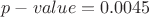 $p-value = 0.0045$