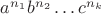 $a^{n_1}b^{n_2}\dots c^{n_k}$