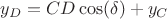 $y_D=CD\cos(\delta)+y_C$