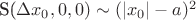 S(\Delta x_0,0,0) \sim  (|x_0|-a)^2