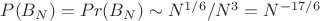 $P(B_N)=Pr(B_N) \sim N^{1/6}/N^3=N^{-17/6}$