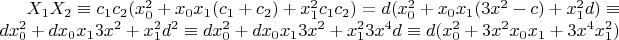 $X_1 X_2 \equiv c_1 c_2 (x_0^2+x_0 x_1 (c_1+c_2)+x_1^2 c_1 c_2)=d (x_0^2+x_0 x_1 (3 x^2-c)+x_1^2 d) \equiv d x_0^2+d x_0 x_1 3 x^2+x_1^2 d^2 \equiv d x_0^2+d x_0 x_1 3 x^2+x_1^2 3 x^4 d \equiv d (x_0^2+3 x^2 x_0 x_1+3 x^4 x_1^2)$