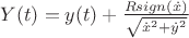 $Y(t)=y(t)+\frac{R \dotx sign(\dot x)}{\sqrt{\dot x^2+\dot y^2}}$