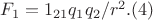 $F_1  = 1_{21} q_1q_2/r^2.                    (4)$