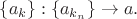 $\{a_k\} : \{a_{k_n}\} \rightarrow a.$ $\{a_k\} : \{a_{k_n}\} \rightarrow a.$