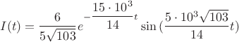 $I(t)=\dfrac{6 }{5\sqrt{103}} e^{-\dfrac{15\cdot 10 ^{3}}{14} t} \sin{(\dfrac{5\cdot  10^{3}\sqrt{103}}{14}t)}$